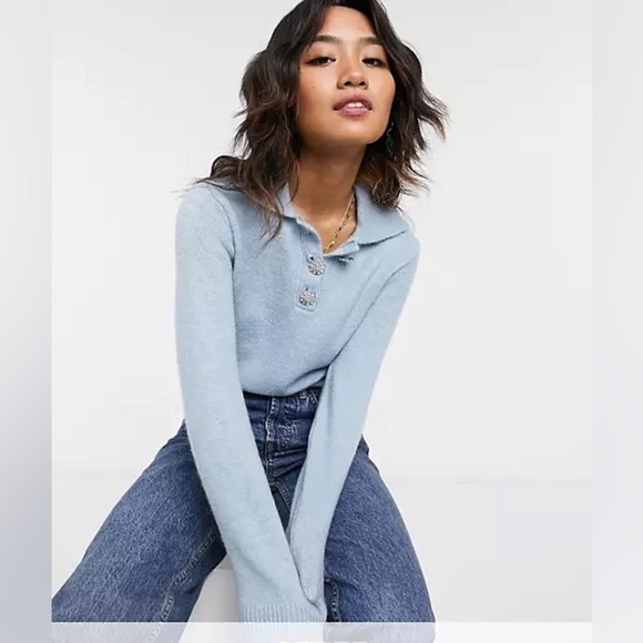 Vero Moda Tall polo sweater with crystal
buttons in blue Size L - Picture 14 of 16